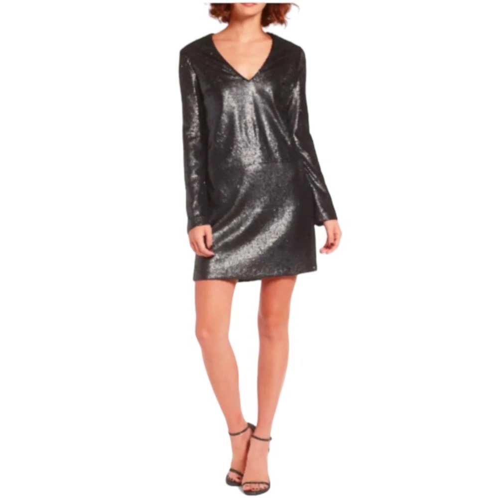 $148 Wayf Matte Black Sequin Dress XSMALL VNeck Minimalist Cocktail Subtle Bling - Picture 3 of 15